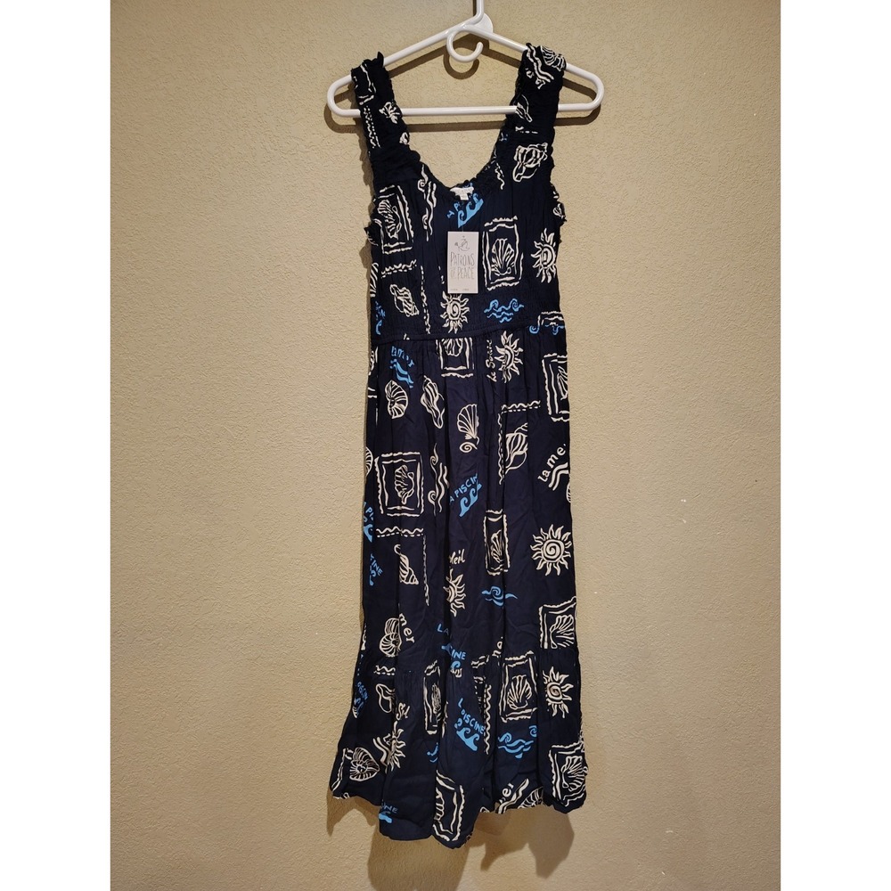 Patrons of Peace Coastal Navy Dress Made in India Size Small